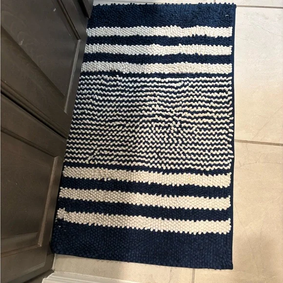 Navy Blue and White Striped Bath Rug - Picture 3 of 3
